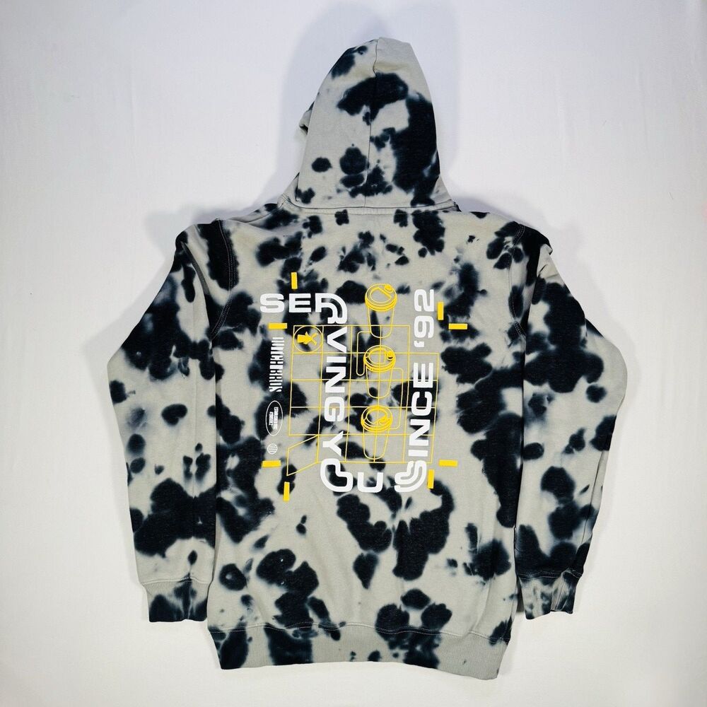 Dutch Bros Coffee Tie Dye Hoodie Sweatshirt Medium Black Gray with Graphic Back - Picture 2 of 7
